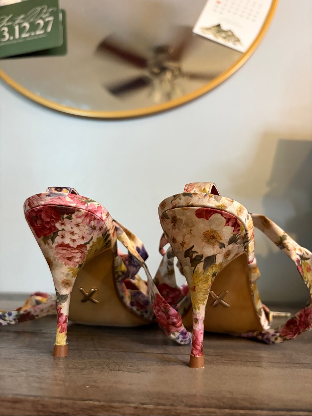 Express Floral Lace-Up Heels Size 8 | Garden Party Strappy Stiletto Sandals - Picture 7 of 7